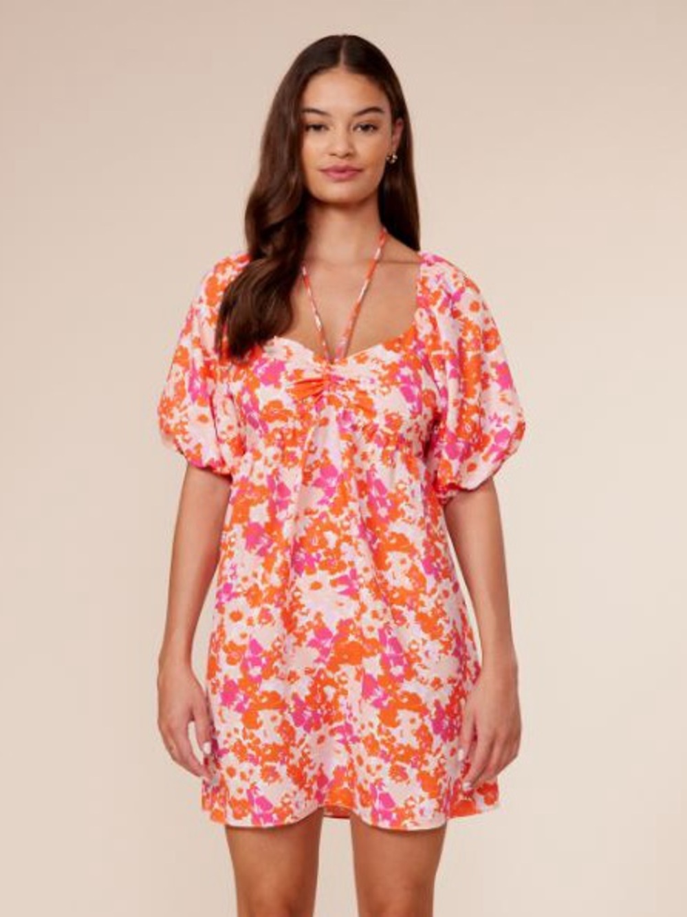 Lucy Paris Pink & Orange Floral Tie-Front Dress